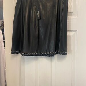 Black Faux Leather Skirt with Eyelet Detail